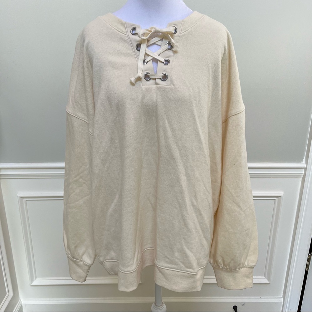 Madewell Cream Lace-Up Sweatshirt XL